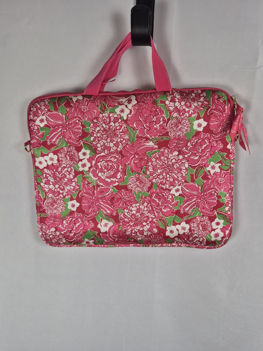 Lilly Pulitzer Hot Pink Floral Tablet Sleeve with Green Leaf Accents